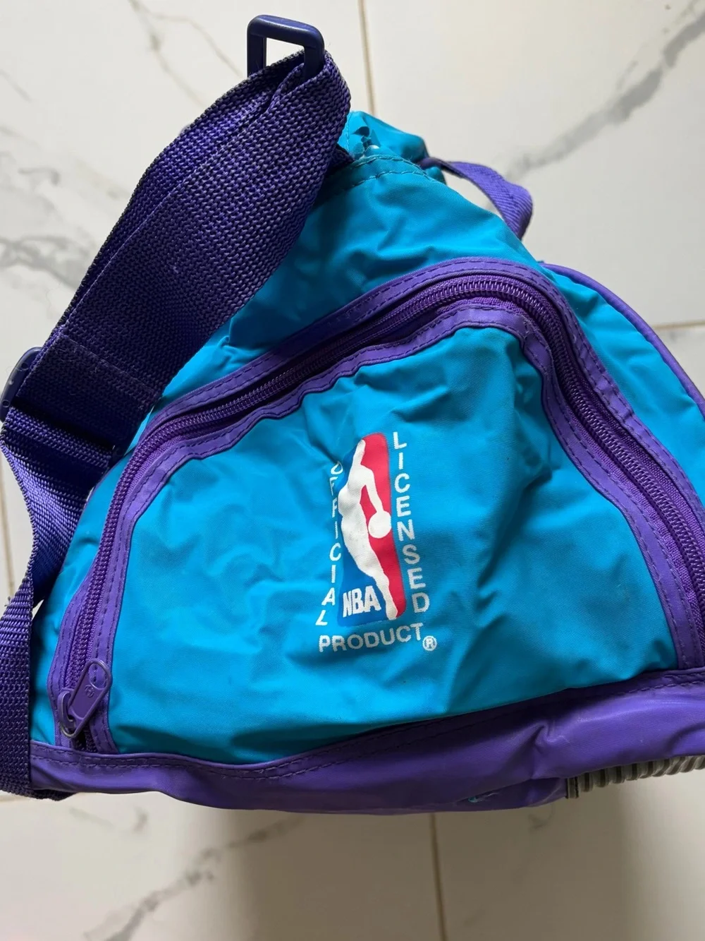 Vintage 1990s 90s Charlotte Hornets Duffle Bag Teal Purple Colorful Logo NBA